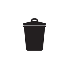 Isolated black trash can icon with lid on a clean white background