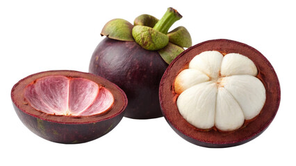 Fresh mangosteen fruit whole and halved delicious healthy exotic tropical fruit for sale and recipe...