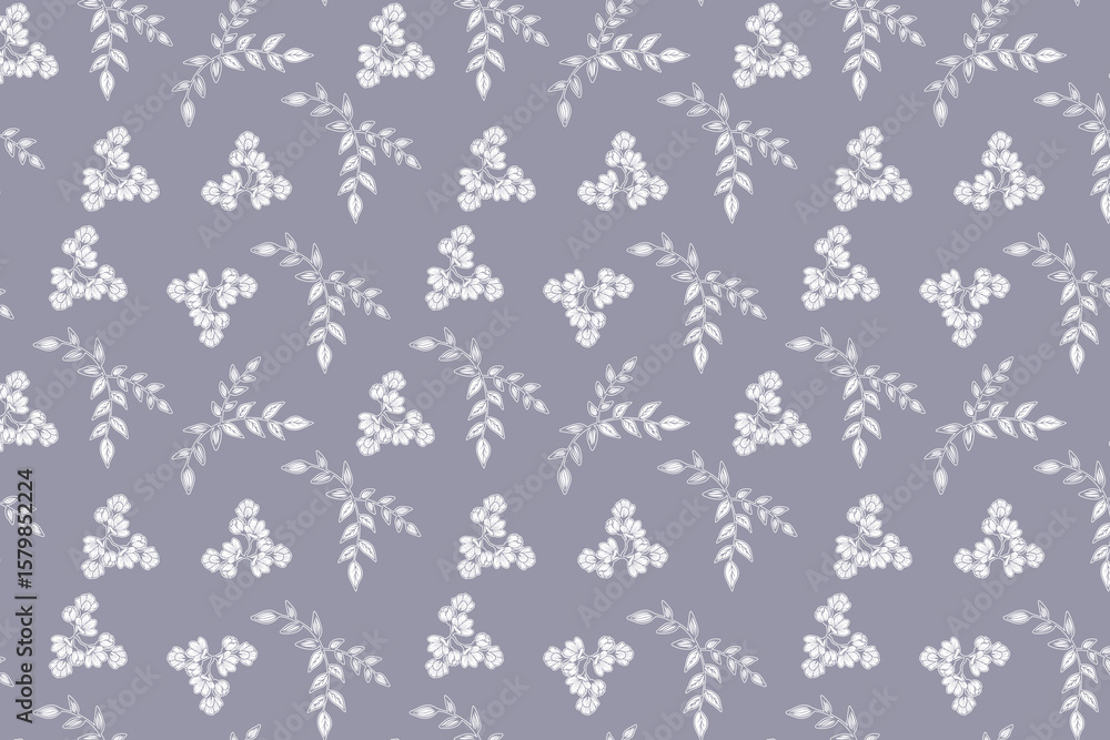 Poster botanical seamless pattern design with flower and leaf in white and green color for textile and wrap