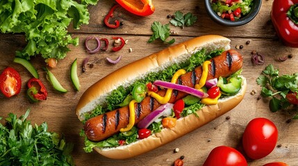 Delicious sausage and vegetables as ingredients