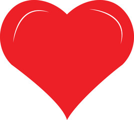 A simple bold red heart shape with white highlights on a clean white background
