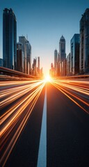 Fototapeta premium City road at sunrise, motion blur