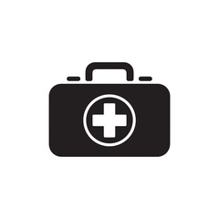 Obraz premium Black medical bag icon with white cross on white background illustration