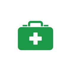 Fototapeta premium Green first aid kit icon with a white cross on white background