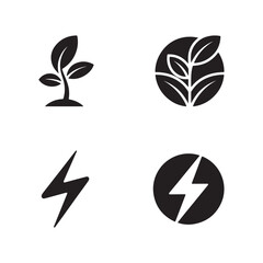 Icons of leaves and lightning bolts arranged on a white background