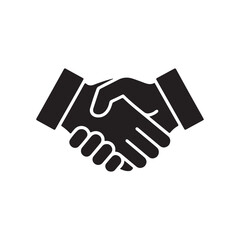 Black silhouette of a handshake representing agreement and partnership on a white background