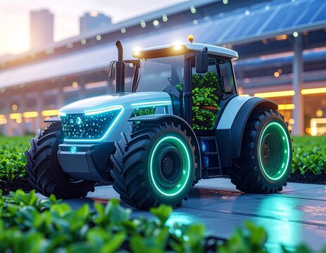 Fototapeta Futuristic electric farm tractor