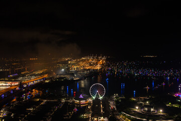 Miami Night Celebration with Fireworks Over Bayfront Park and Marina