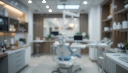 Blurred dental clinic background. Defocused interior of modern dental office.