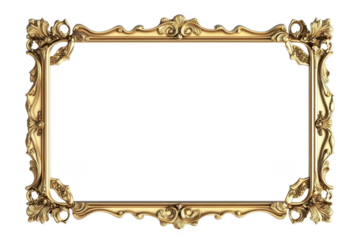 Baroque-style golden picture frame with intricate scroll work and a transparent center