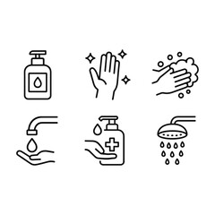 Hygiene and sanitation vector icons. Outline symbols. Line design