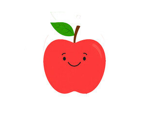 a red apple isolated on a transparent background. illustration. Cute expression. 