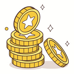 
a stack of gold coins with a star on top