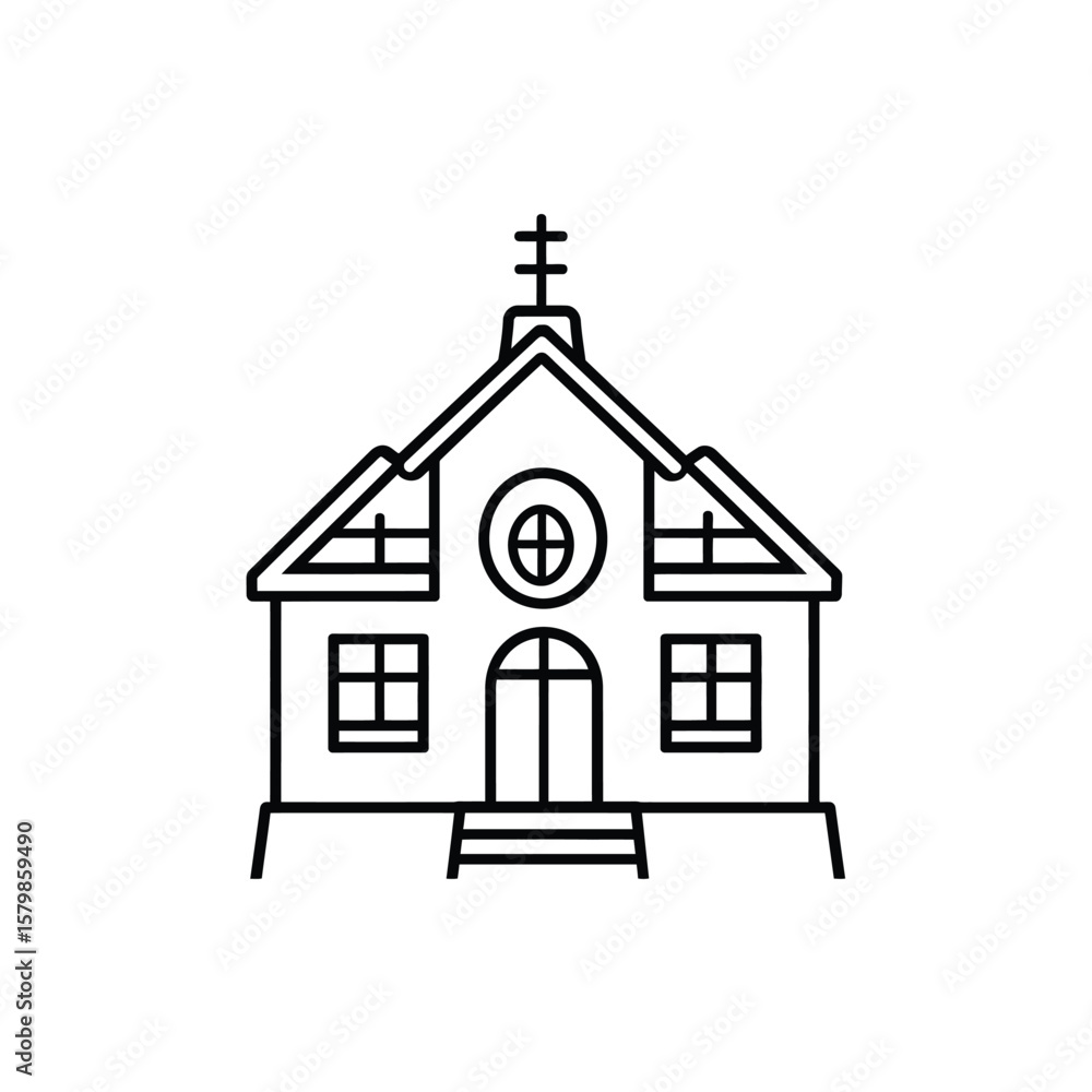 Poster linear house architecture on transparent minimalist cross design and clear background