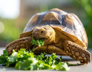 Fototapeta premium Tortoise eating greens (1)