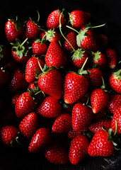 Close up of red ripe strawberries background.                                