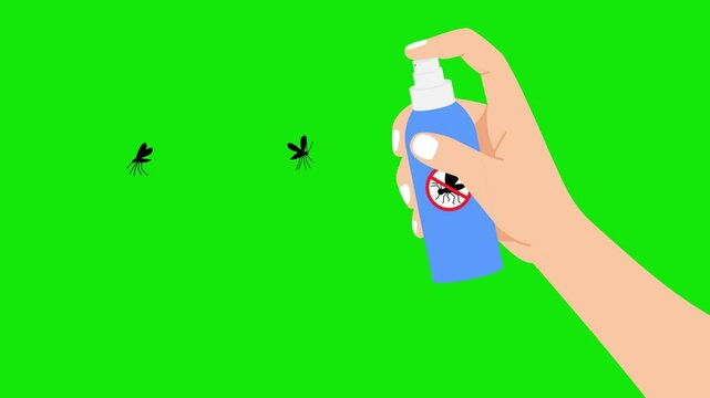 Hand Spraying Mosquito Repellent &ndash; Flat Vector Green Screen Animation