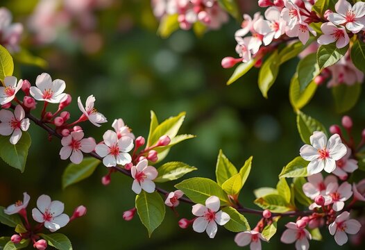 Fototapeta Delicate blossoms and leaves in elegant horizontal seamless banner,  vine,  pattern