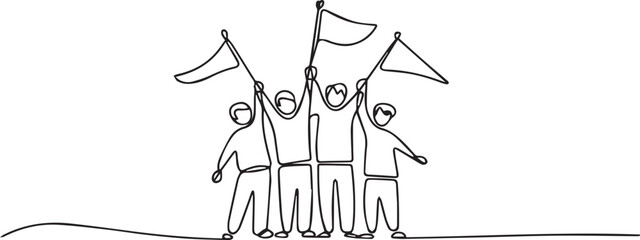 group of friends with flags 