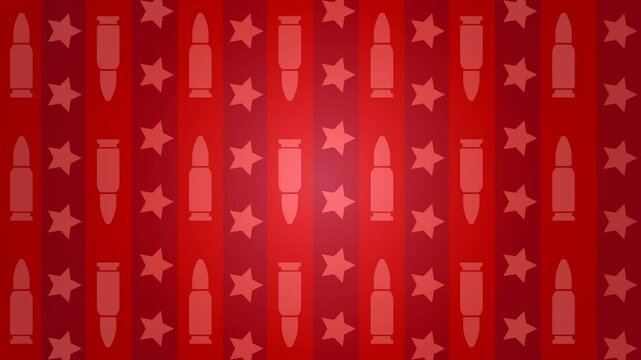 Patriot and veteran themed bullet and star repeating pattern animation on background.
