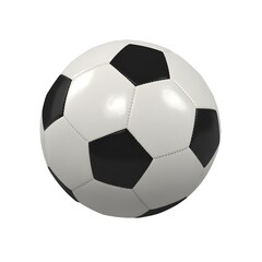 Isolated soccer ball with black pentagons and white hexagons floating on a white background