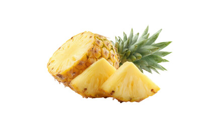 Fresh Pineapple Slices and Half on Transparent Background