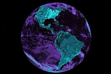 Earth, vibrant turquoise and purple, detailed