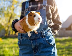 Child Holding Guinea Pig Overalls