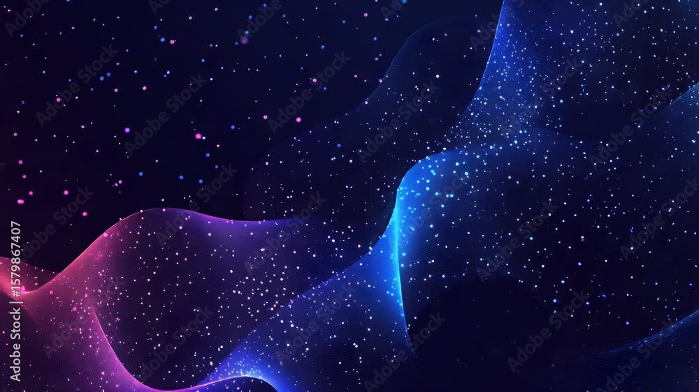 Poster abstract glowing waves with scattered points of light