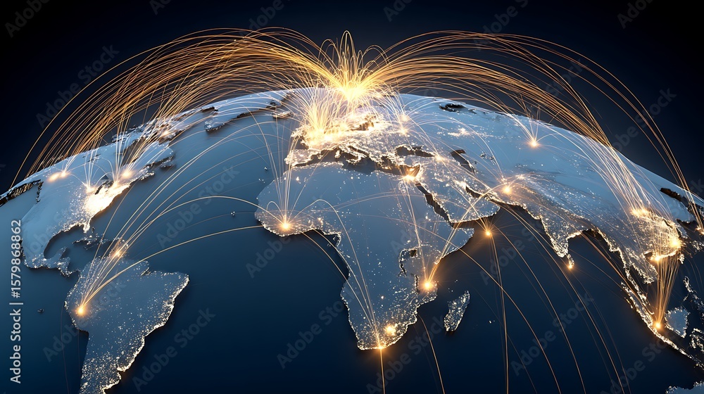 Poster global connection network world map
