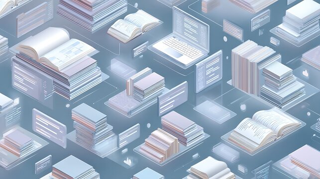 Books and Laptop Illustration