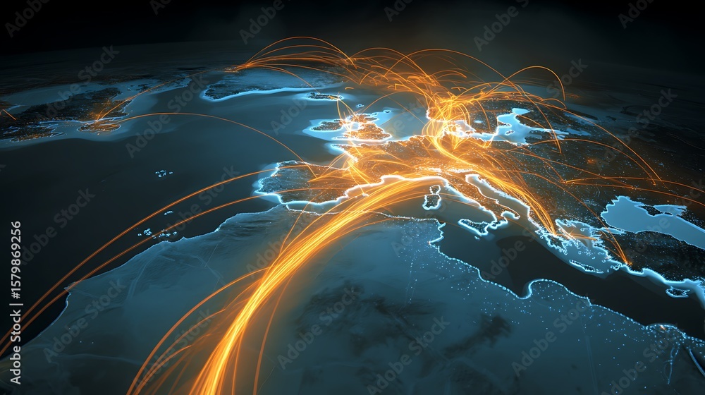Poster europe network map with connecting lines