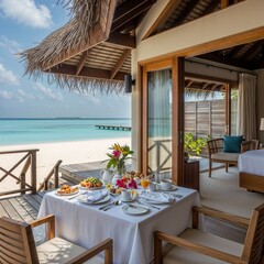 Obraz premium Fueling up for a day of fun in the sun with a delicious beach breakfast.