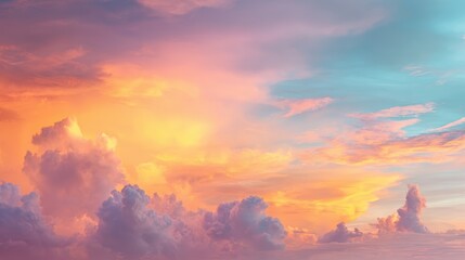 Fototapeta premium Vibrant pastel clouds and a colorful sky create a dreamy, serene sunset or sunrise atmosphere