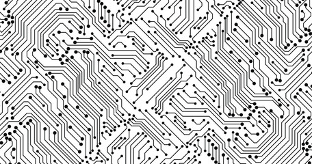 Black circuit diagram on white background. High-tech circuit board connection system.Vector abstract technology on white background.