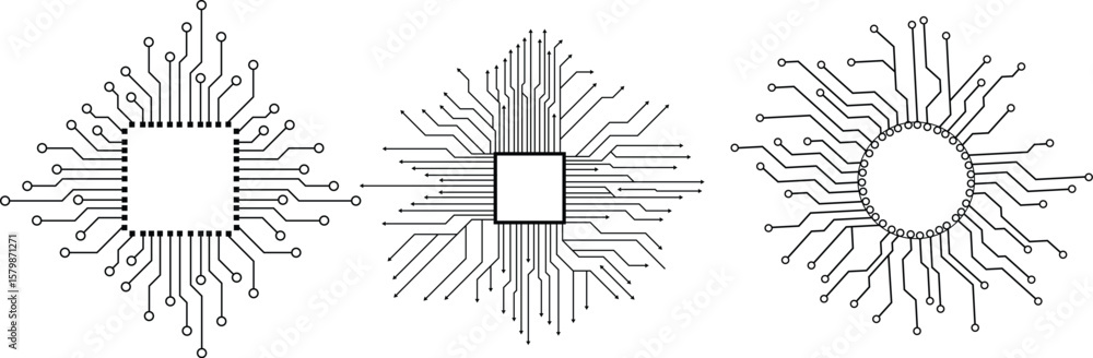 Poster abstract technology background circuit board pattern icons set isolated transparent. ai chip electro