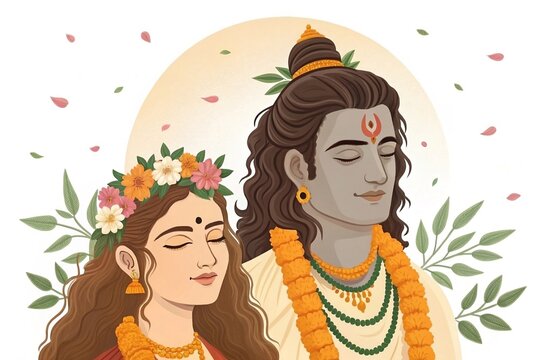 Divine Shiva and Parvati on White Background