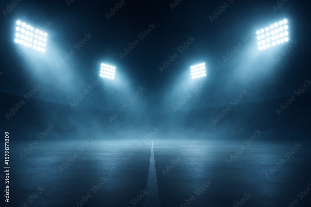 Poster abstract arena illuminated by spotlights showcasing moody atmosphere and visual impact of fog