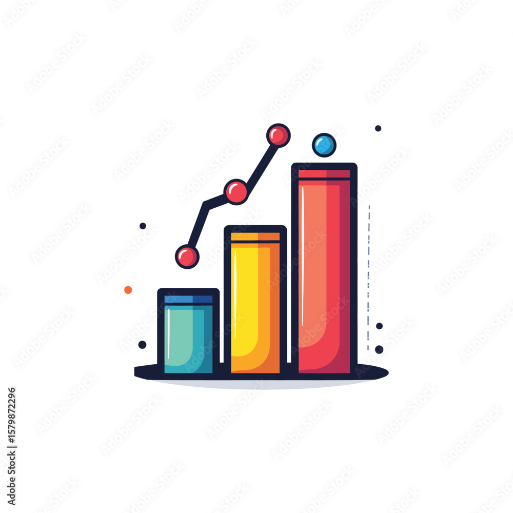 Aufkleber of a colorful business chart displaying growth with a line trend