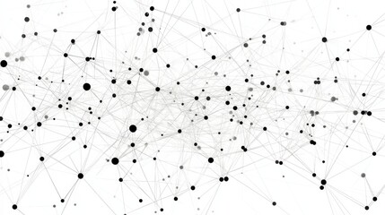 Abstract Black and White Network Connection with Dots and Lines Representing Technology, Data, and Communication in a Futuristic Design