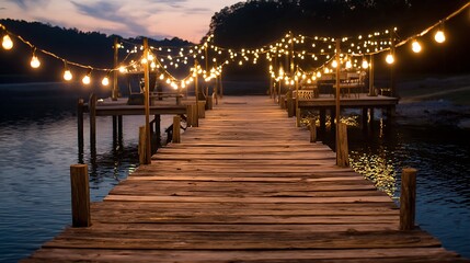 Obraz premium Dock with String Lights at Night