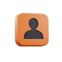 Person Silhouette Icon in Orange Rounded Square, 3D Rendering