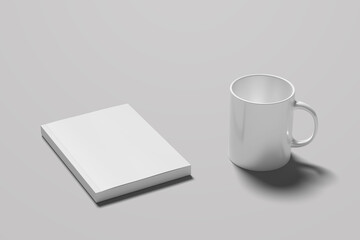 mug mockup set from different angles - front, side and back view isolated, Blank softcover book mockup. Vector illustration isolated on white background. It can be used for promo, catalogs. 