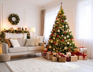Christmas tree in a cozy living room