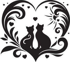 Love Cat Silhouette Black Vector High Quality Vector Image. The white background