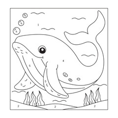 Printable Sea Animals by Number – Fun Black and White Coloring Page