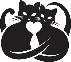 Love Cat Silhouette Black Vector High Quality Vector Image. The white background