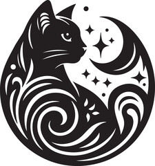 Love Cat Silhouette Black Vector High Quality Vector Image. The white background