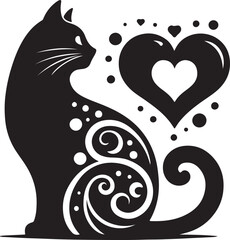 Love Cat Silhouette Black Vector High Quality Vector Image. The white background