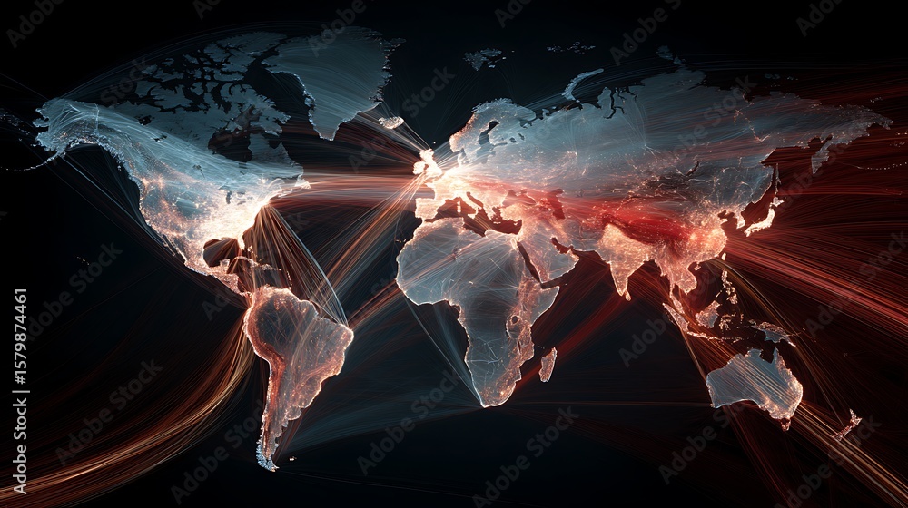Poster world map with global network lines